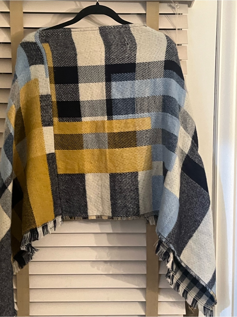 Fall Poncho in Yellow, Blue & Cream
